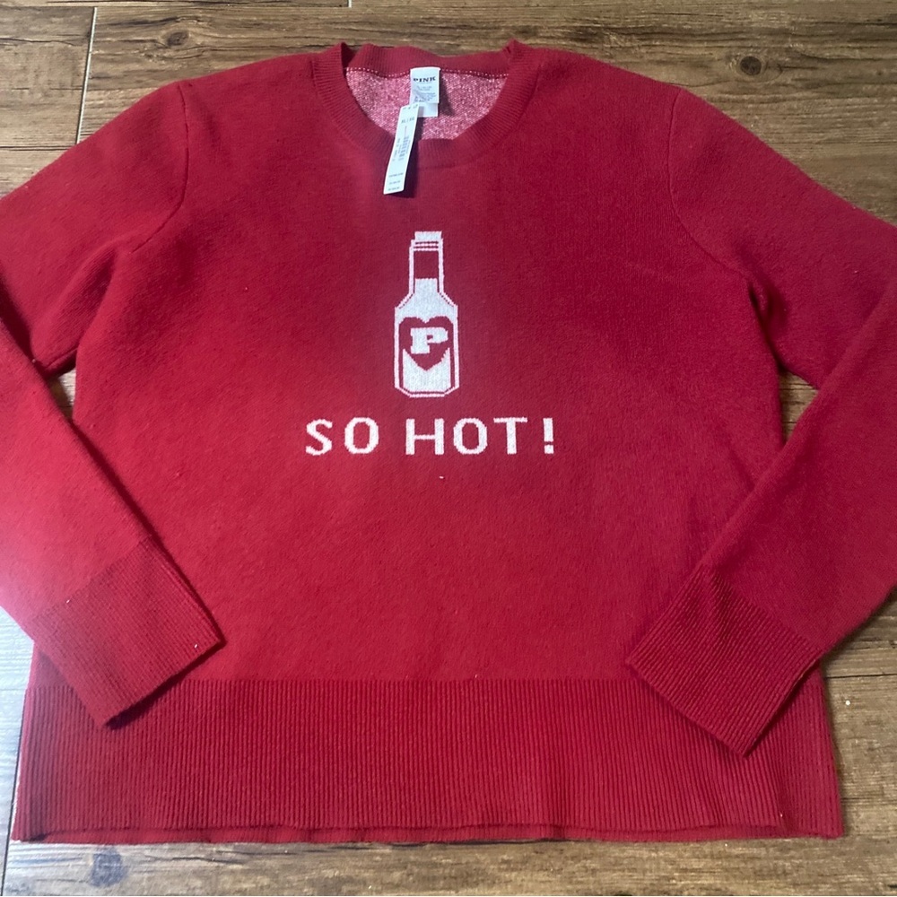 PINK Victoria's Secret Red 'So Hot!' Crewneck Sweater S - Picture 5 of 8